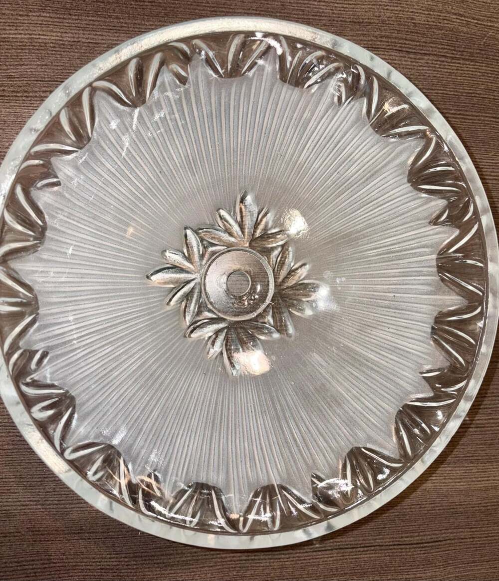 Vintage 1940s Art Deco Glass Light Fixture Shade | Frosted & Clear Sunburst Patt